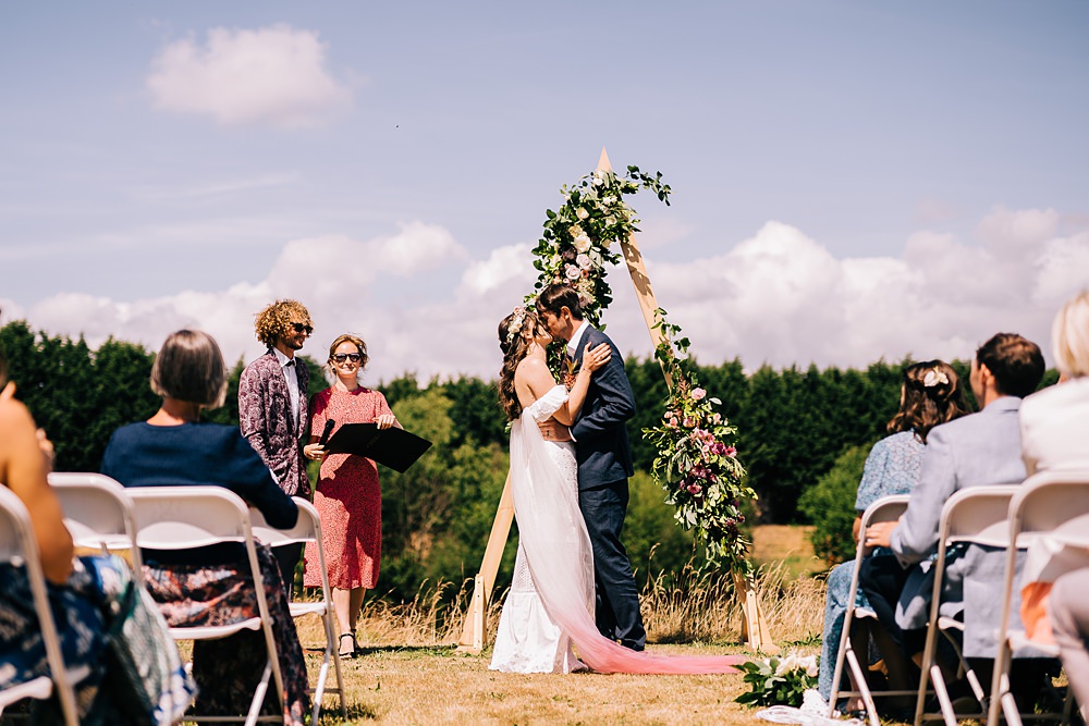 Triangle Wooden Flower Arch Greenery Ceremony Backdrop Delamere Events Wedding Clare Robinson Photography