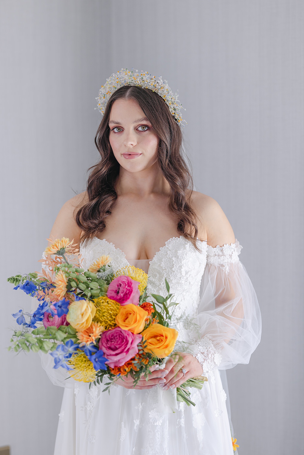 Off Shoulder Long Sleeve Dress Bride Flixton House Wedding Karl Joane Photography