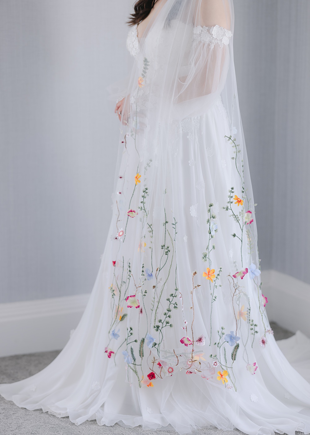 Floral Embroidered Veil Bride Flixton House Wedding Karl Joane Photography