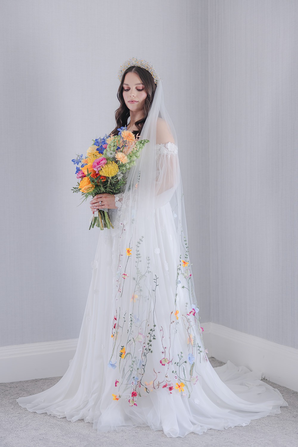 Off Shoulder Long Sleeve Dress Bride Flixton House Wedding Karl Joane Photography