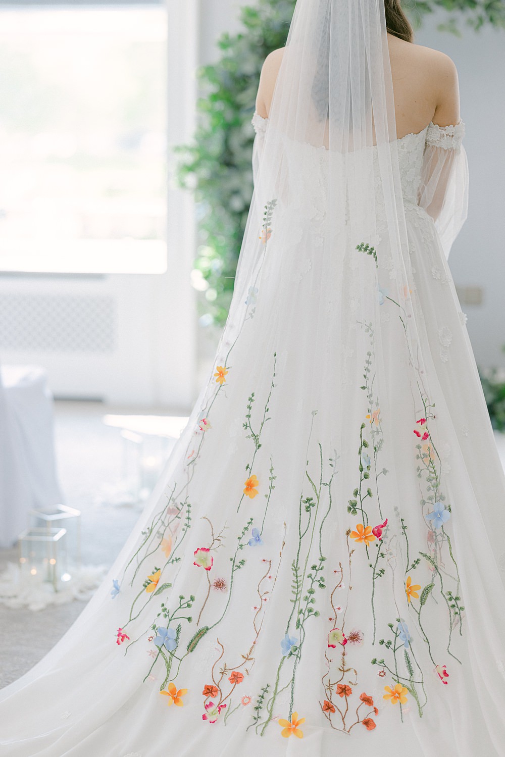 Floral Embroidered Veil Bride Flixton House Wedding Karl Joane Photography