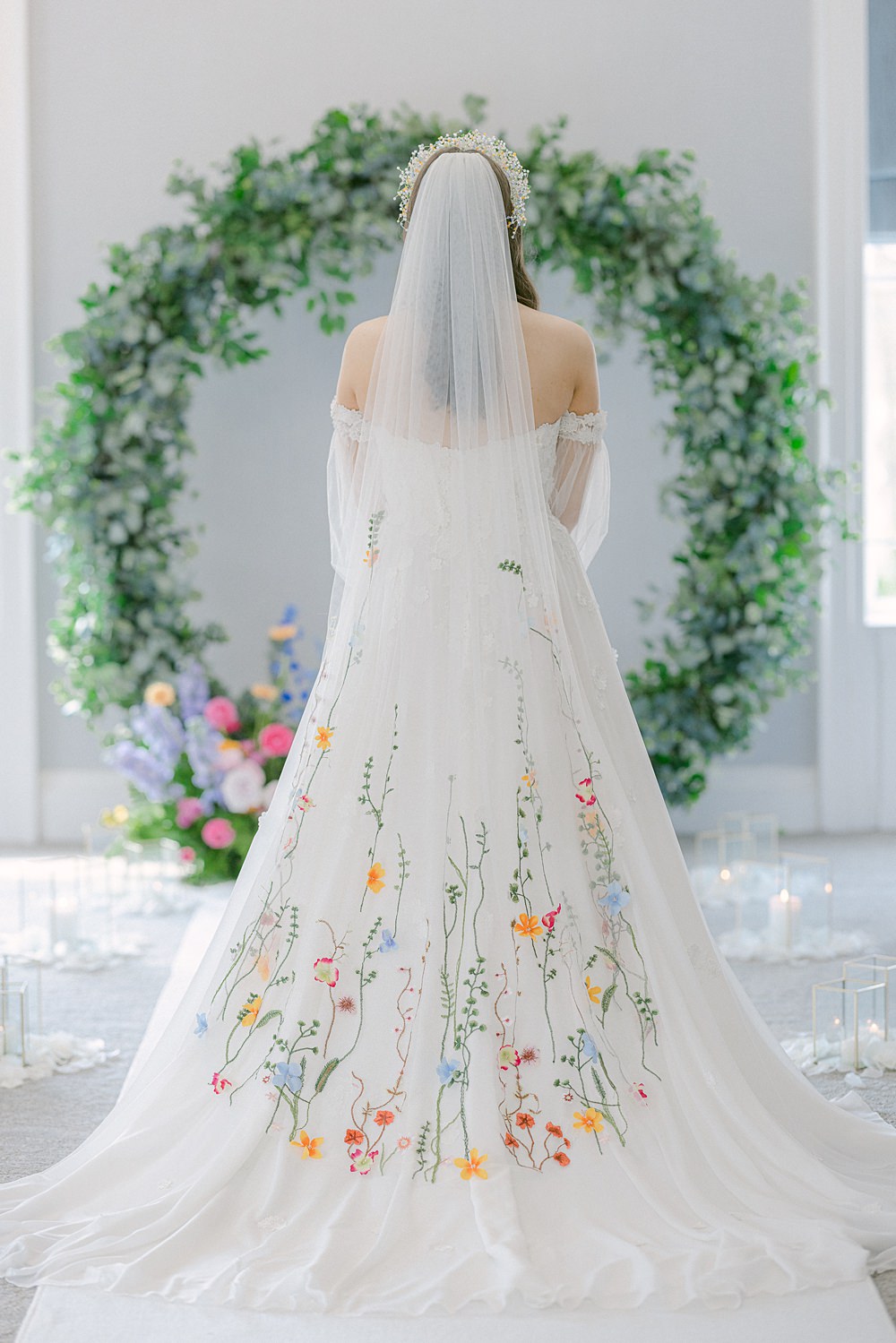 Floral Embroidered Veil Bride Flixton House Wedding Karl Joane Photography