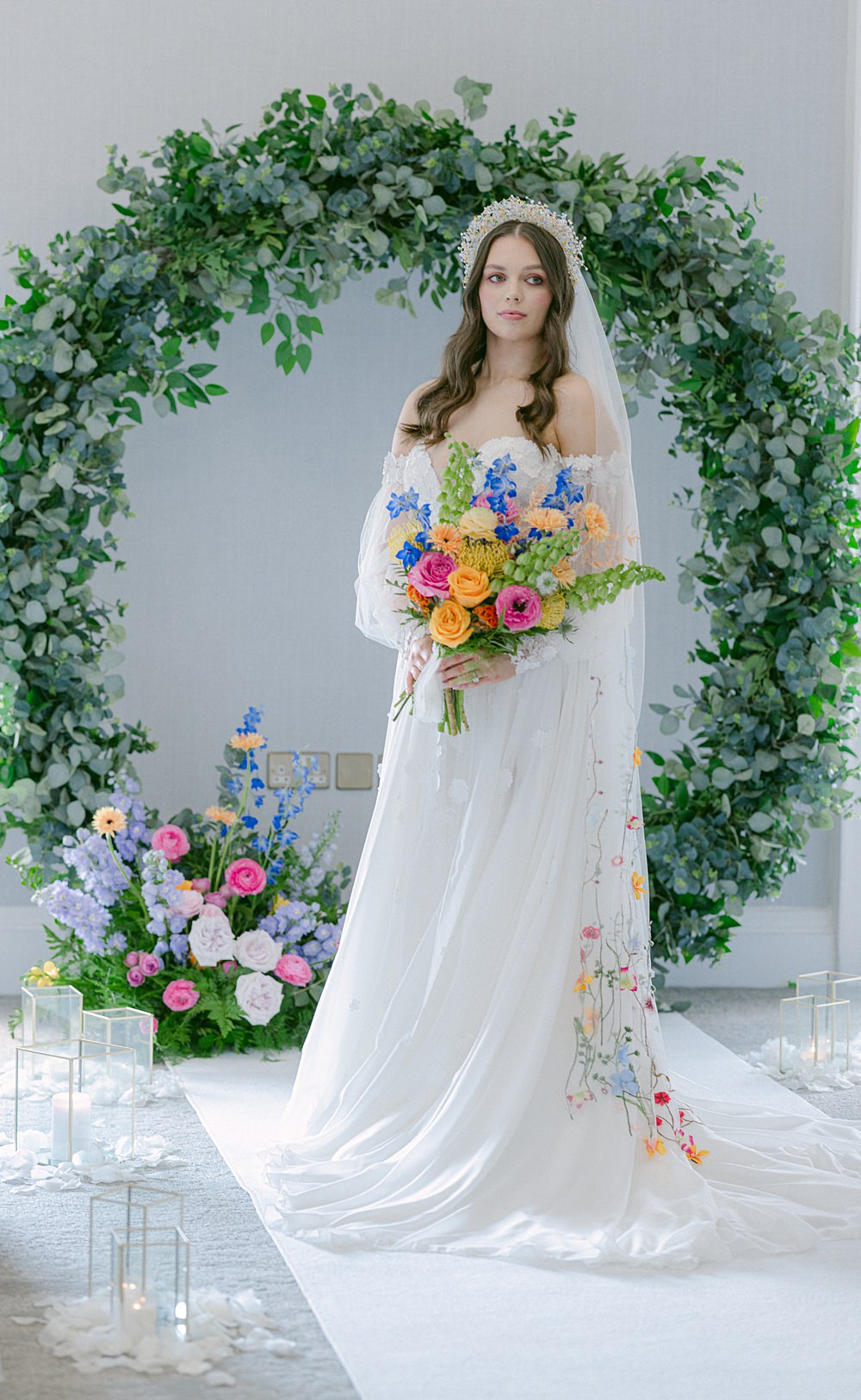 Greenery Hoop Arch Backdrop Ceremony Flixton House Wedding Karl Joane Photography