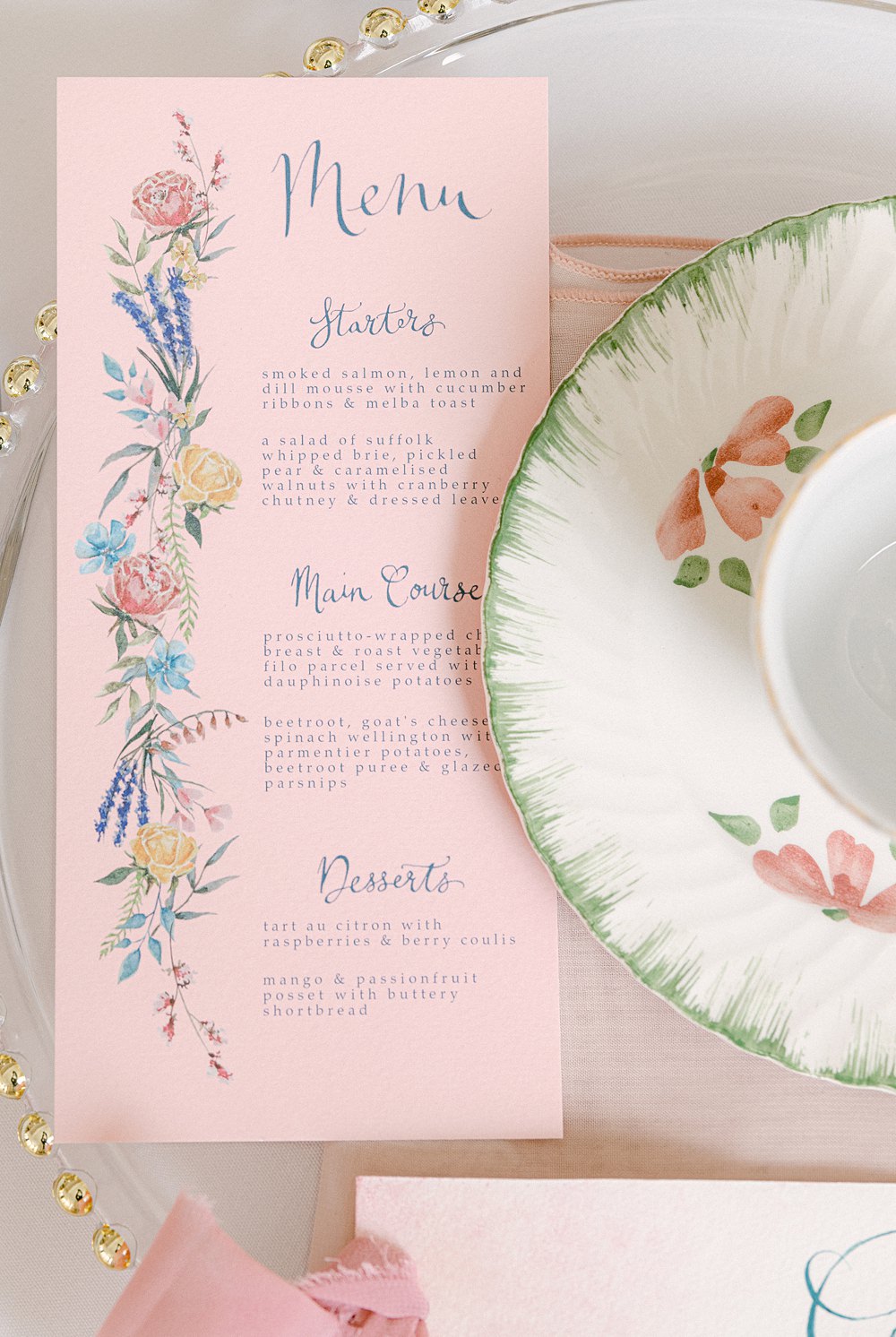 Menu Card Floral Flixton House Wedding Karl Joane Photography