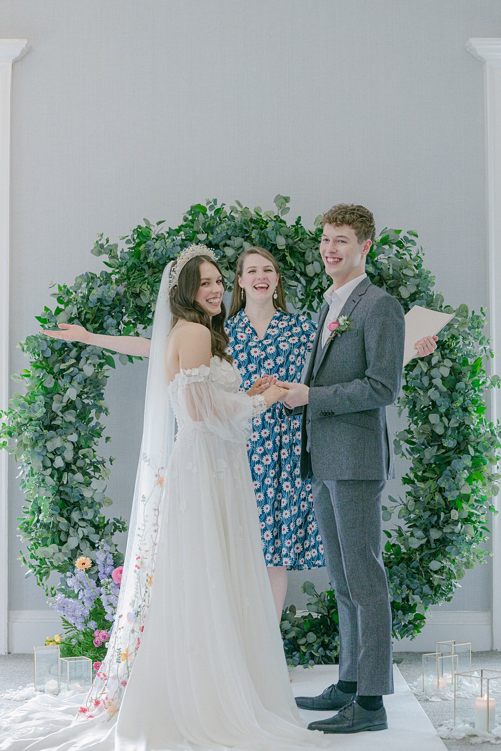 Greenery Hoop Arch Backdrop Ceremony Flixton House Wedding Karl Joane Photography