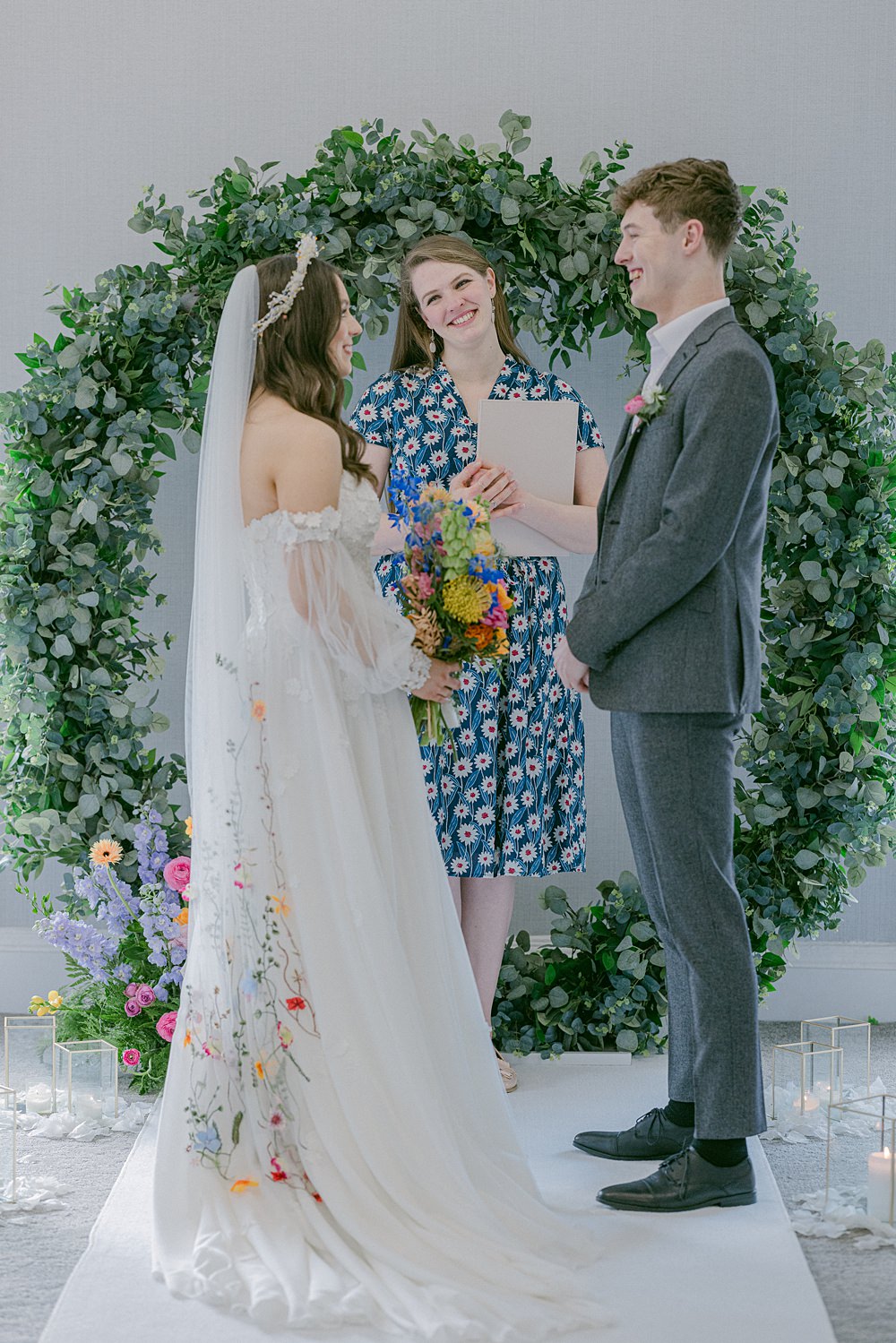 Greenery Hoop Arch Backdrop Ceremony Flixton House Wedding Karl Joane Photography