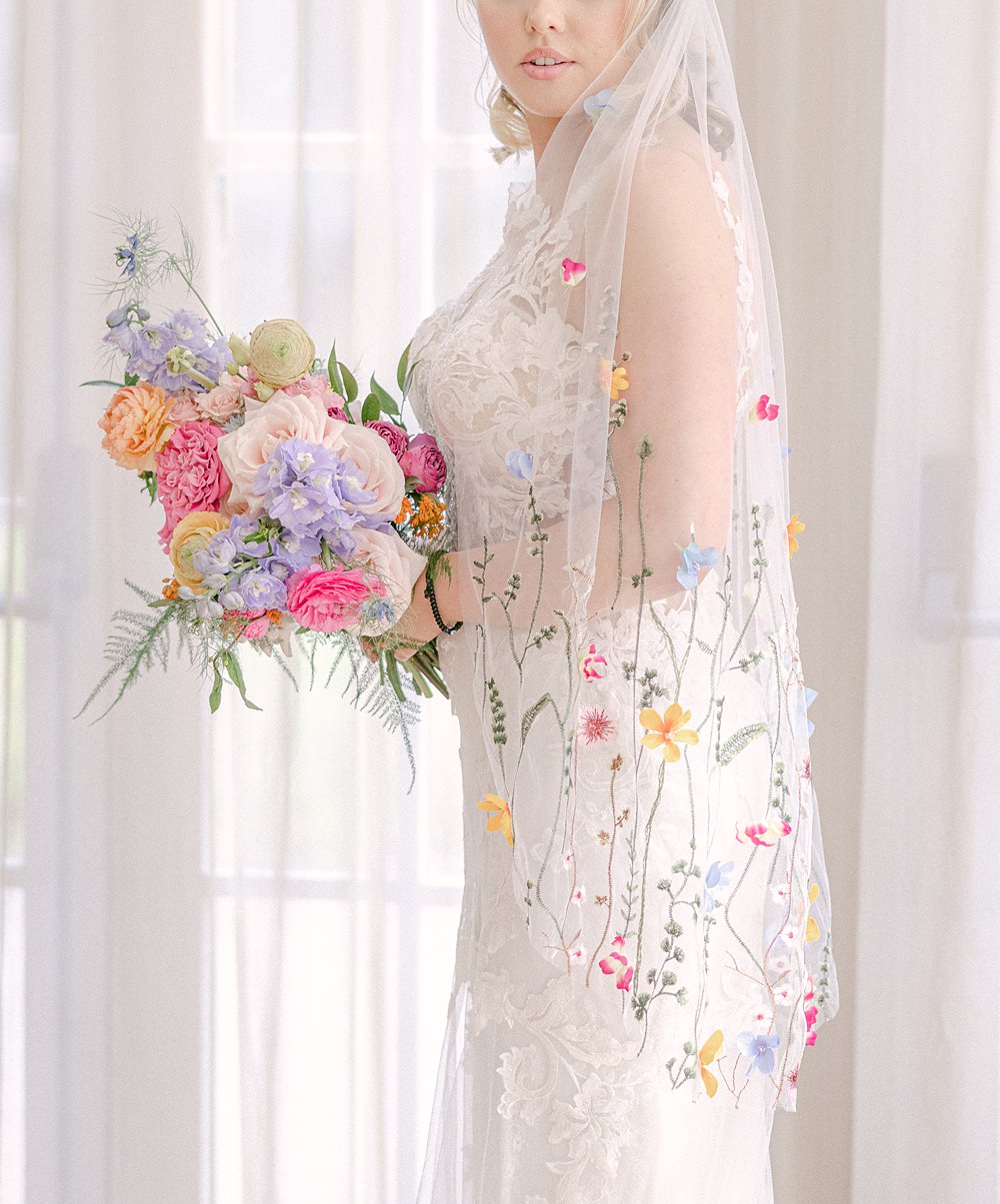 Floral Embroidered Veil Bride Flixton House Wedding Karl Joane Photography