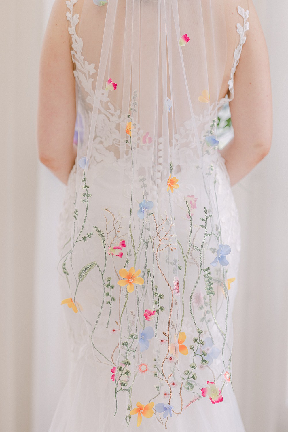 Floral Embroidered Veil Bride Flixton House Wedding Karl Joane Photography