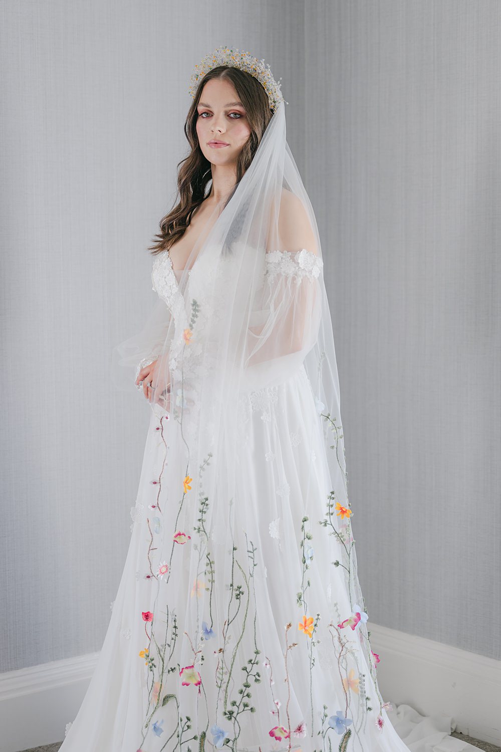 Floral Embroidered Veil Bride Flixton House Wedding Karl Joane Photography