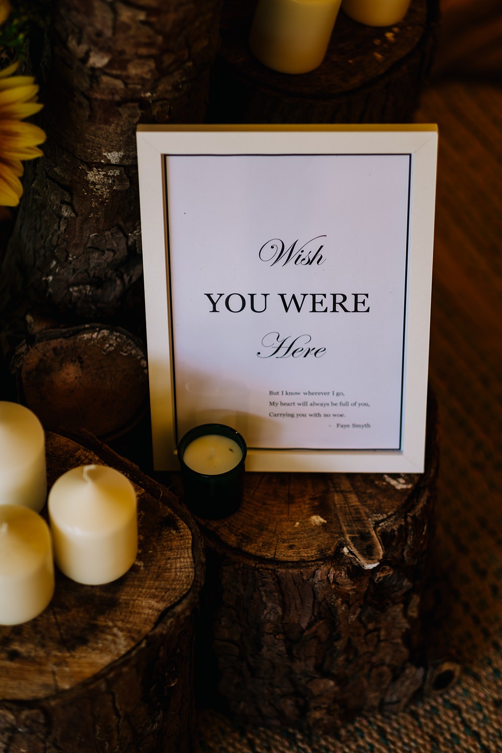 Lost Loved Ones Memories Sign Green Yellow Wedding Kristian Leven Photography