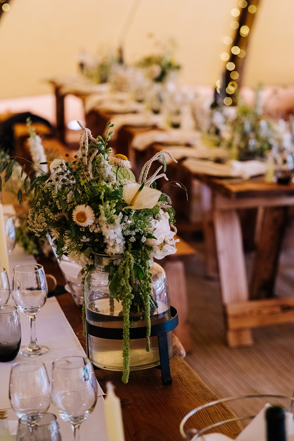 Table Flowers Vase Centrepiece Green Yellow Wedding Kristian Leven Photography