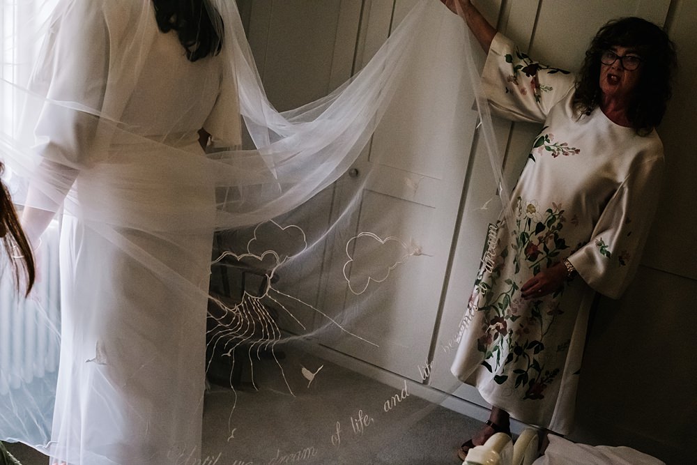 Dress Gown Bride Satin Vanessa Cocchiaro Flutter Sleeve Veil Green Yellow Wedding Kristian Leven Photography