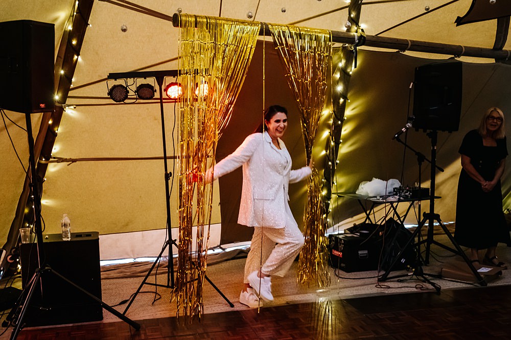 Sequin Suit Bride Green Yellow Wedding Kristian Leven Photography