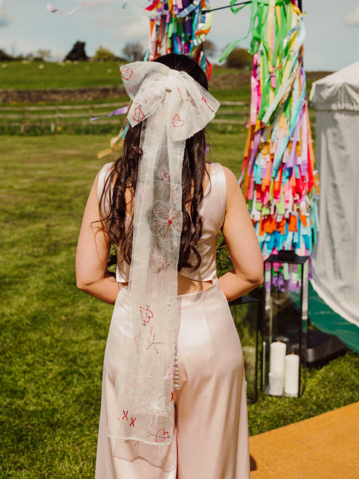 Heart Flowers Embroidery Wedding Veil Bow Scott Carney Photography