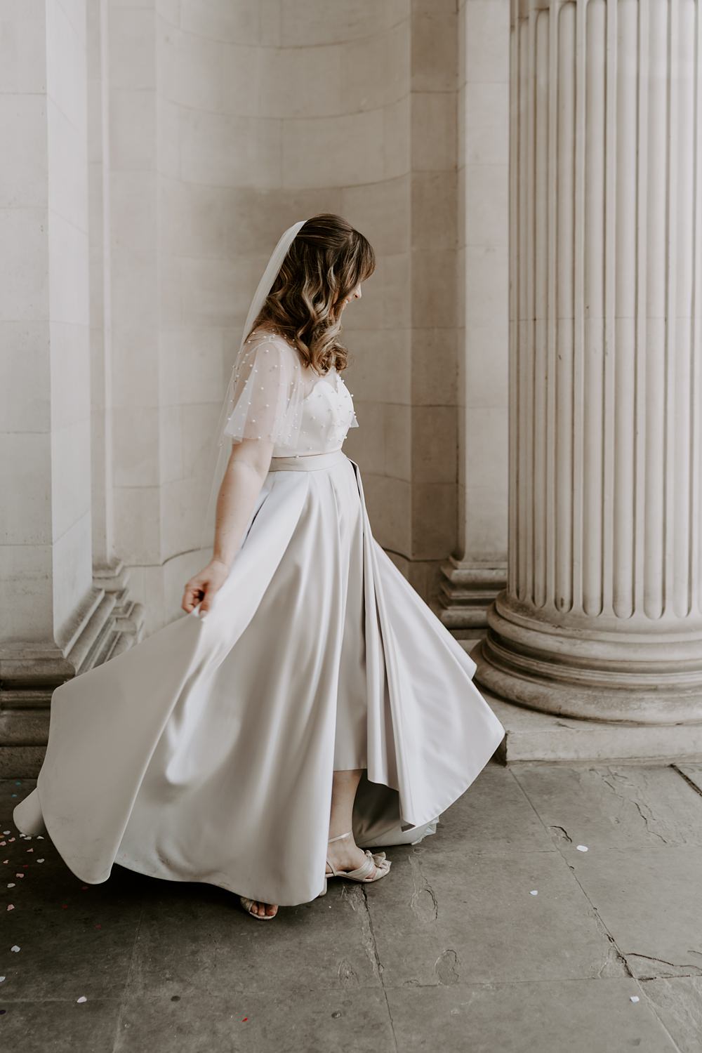 Skirt Top Bride Dress Veil Heist Bank Wedding Gina Fernandes Photography