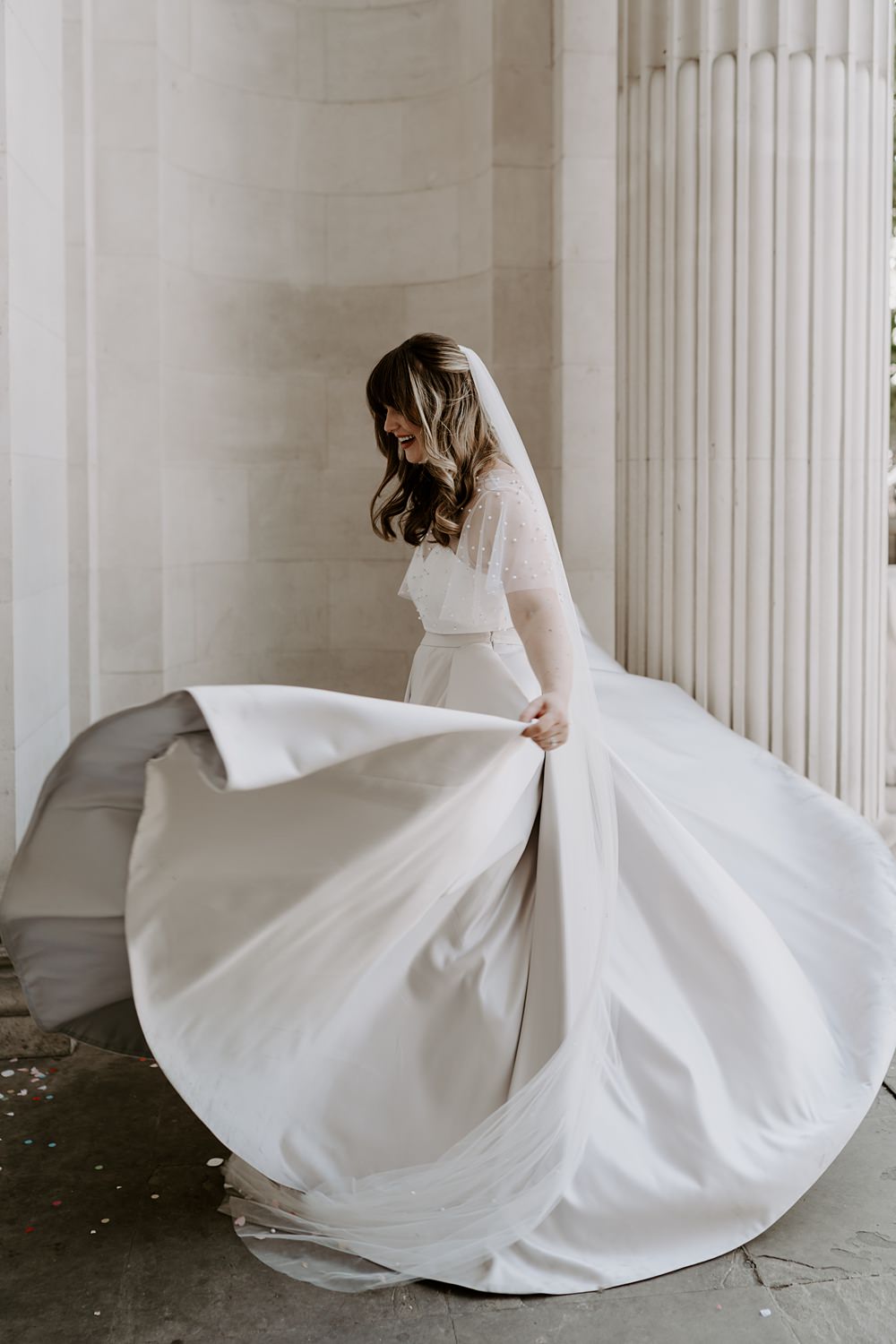 Skirt Top Bride Dress Veil Heist Bank Wedding Gina Fernandes Photography