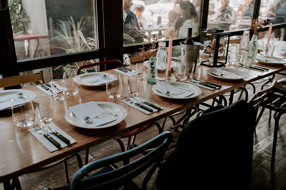 Wooden Table Simple Decor Heist Bank Wedding Gina Fernandes Photography