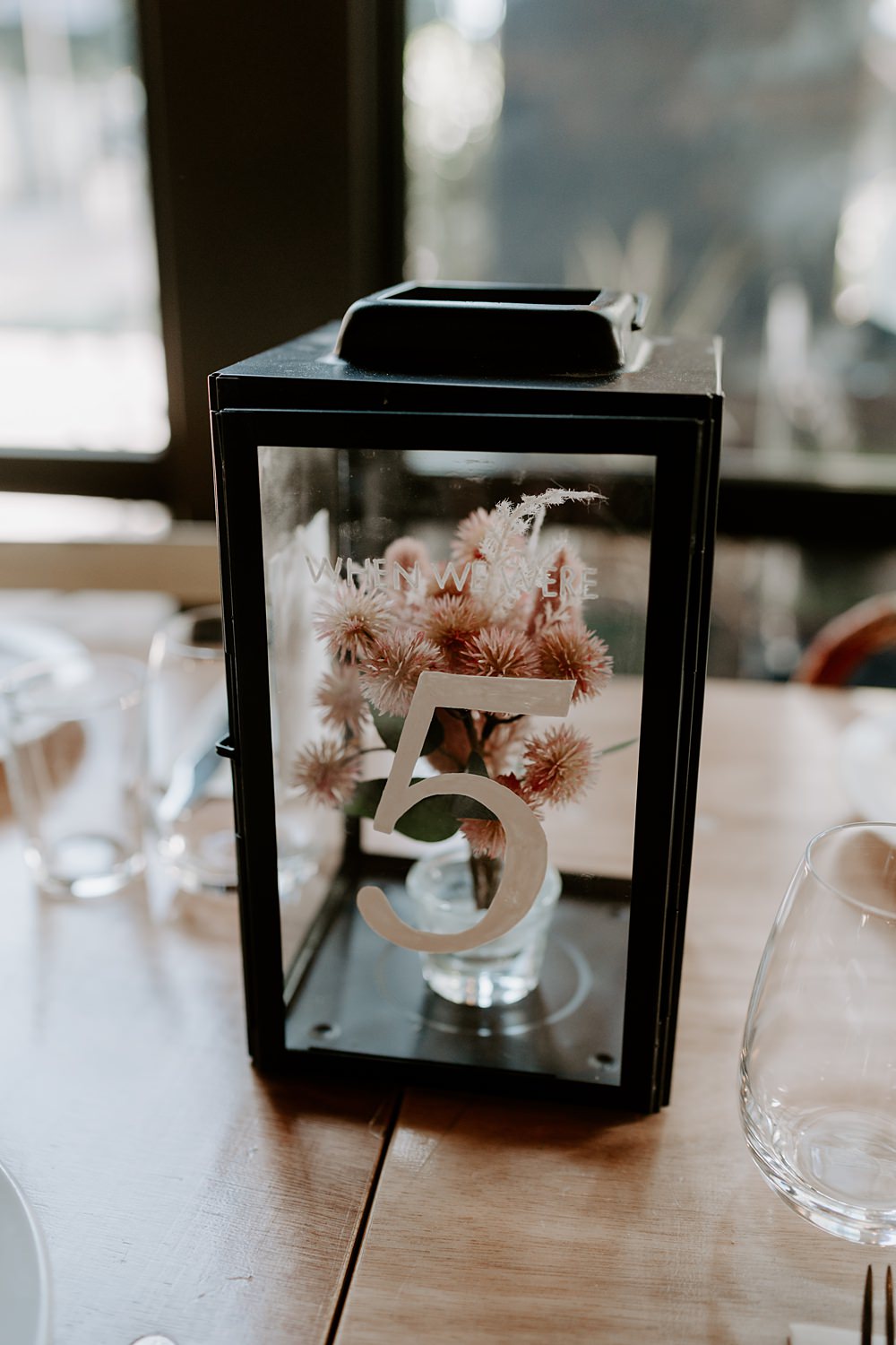 Lanterns Table Number Flowers Centrepiece Heist Bank Wedding Gina Fernandes Photography