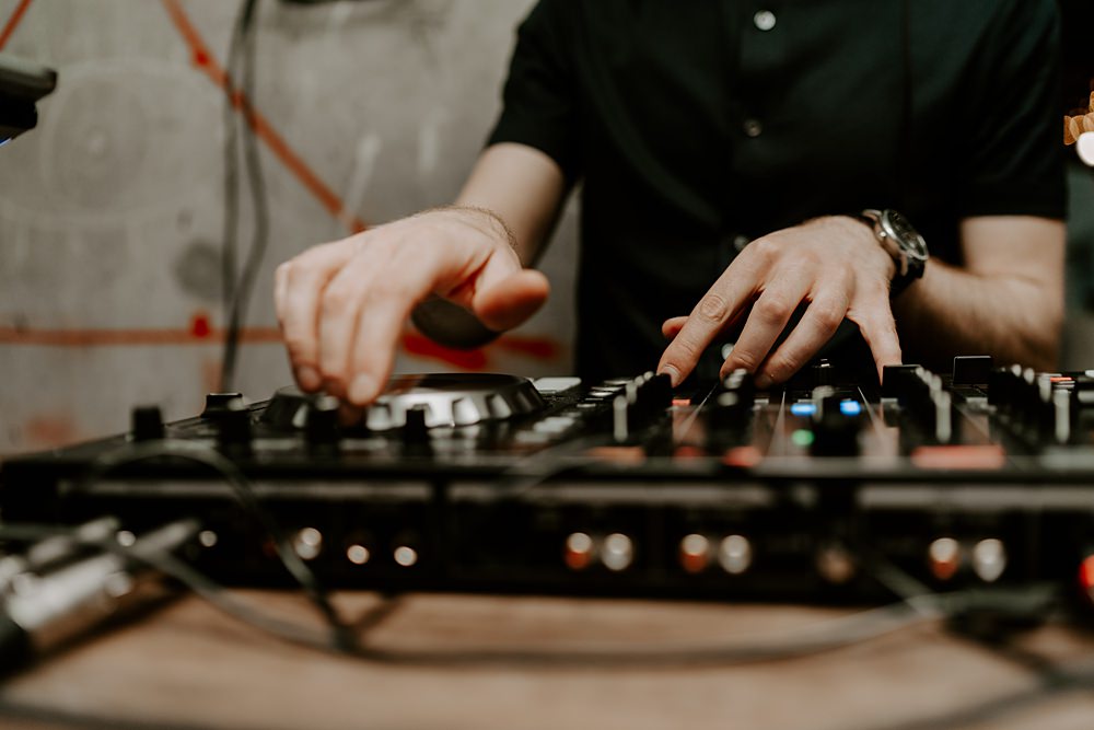 Decks DJ Music Heist Bank Wedding Gina Fernandes Photography