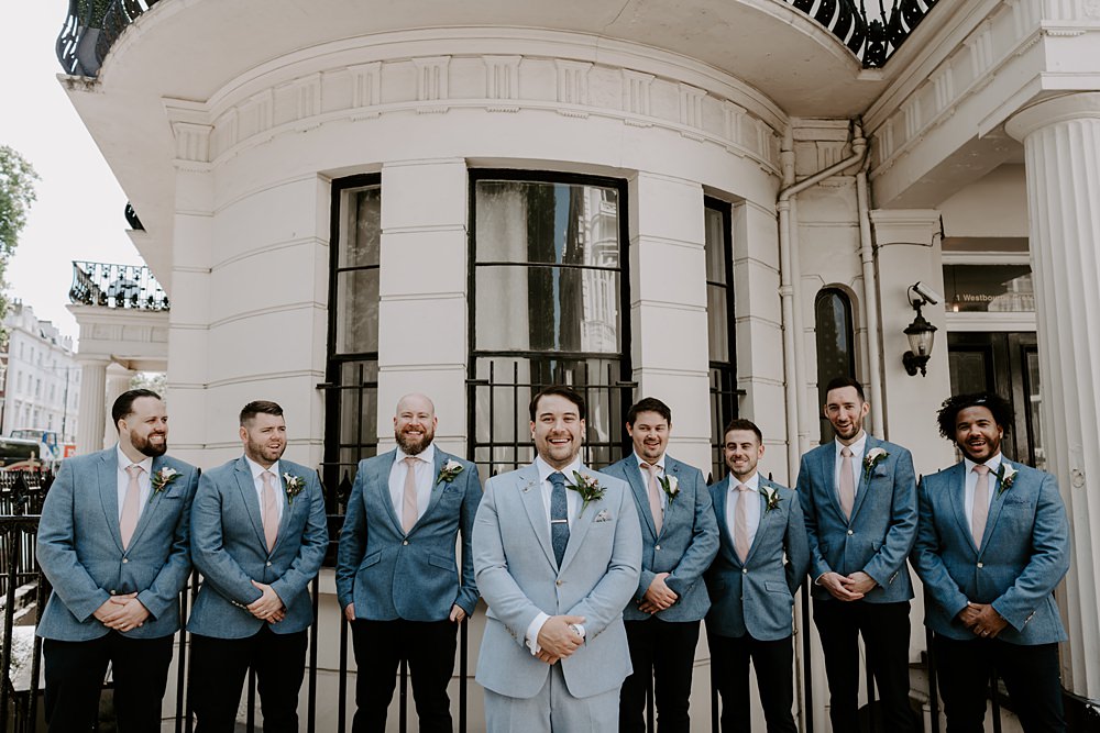 Groom Groomsmen Suits Pale Blue Heist Bank Wedding Gina Fernandes Photography