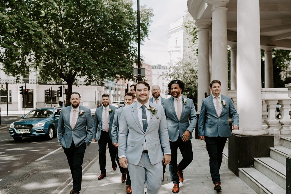 Groom Groomsmen Suits Pale Blue Heist Bank Wedding Gina Fernandes Photography