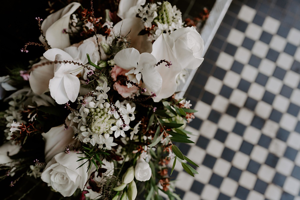 Bouquet Flowers Bride White Greenery Heist Bank Wedding Gina Fernandes Photography