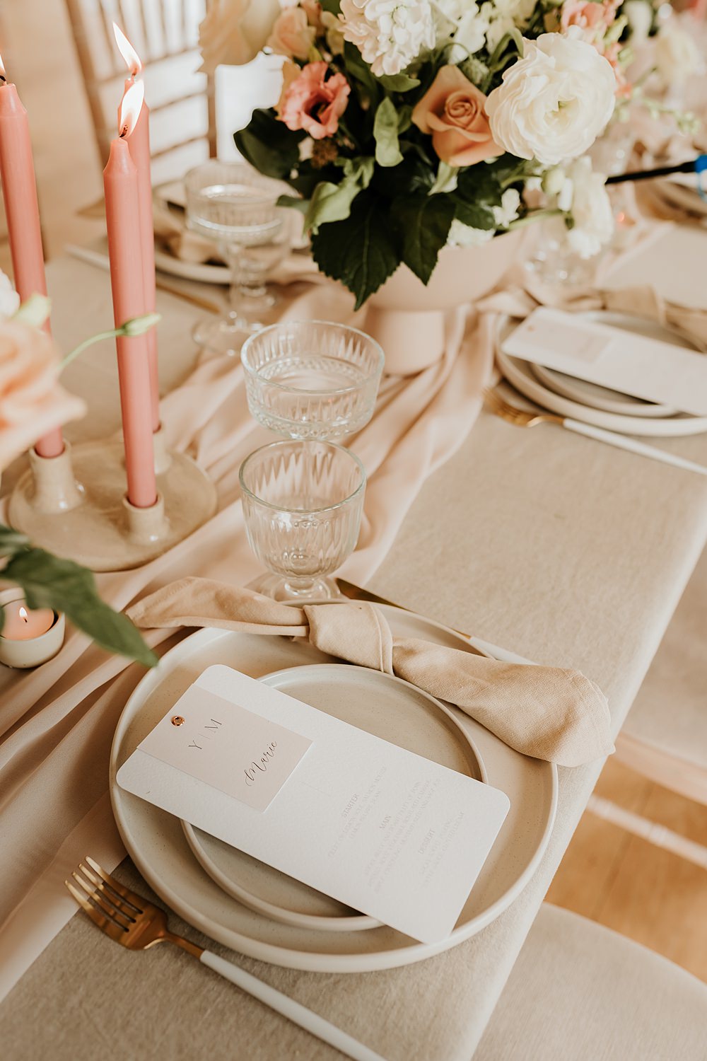 Place Setting Menu Cream Neutral Napkin Decor Hodsock Priory Wedding Gabrielas Photography and Film