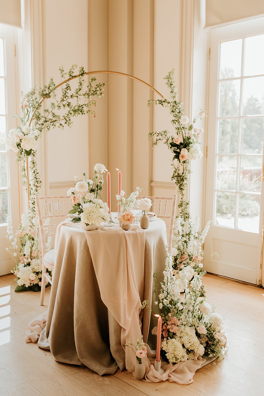 Sweetheart Table Decor Flower Arch Hodsock Priory Wedding Gabrielas Photography and Film