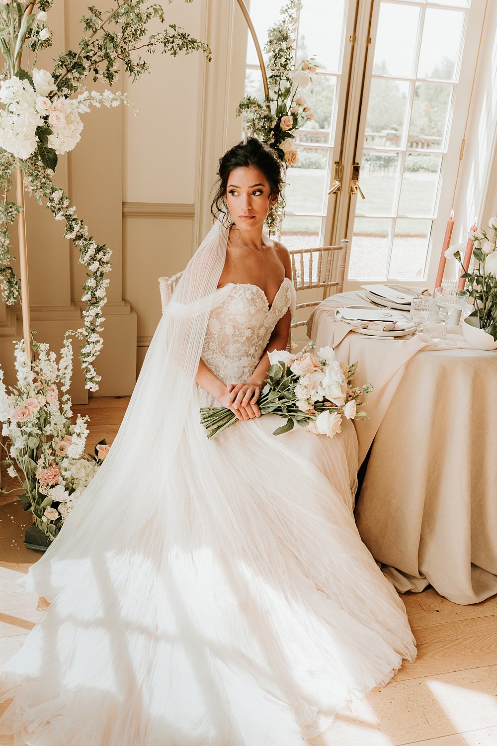 Strapless Sweetheart Dress Bride Hodsock Priory Wedding Gabrielas Photography and Film