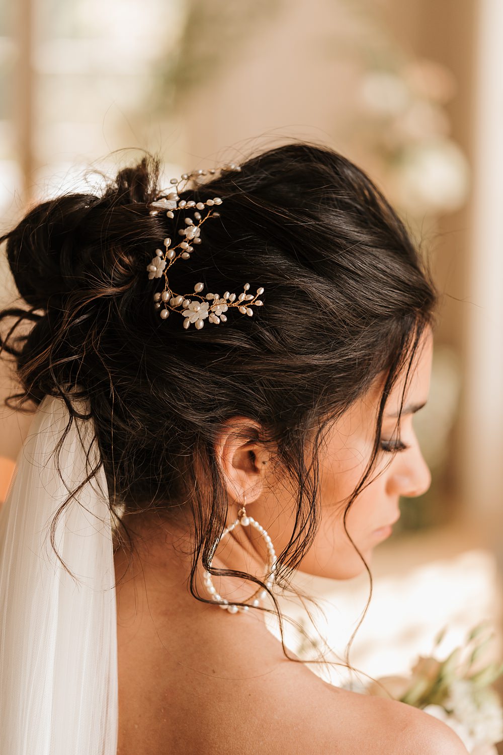 Bride Hairstyle Up Do Pins Veil Hodsock Priory Wedding Gabrielas Photography and Film