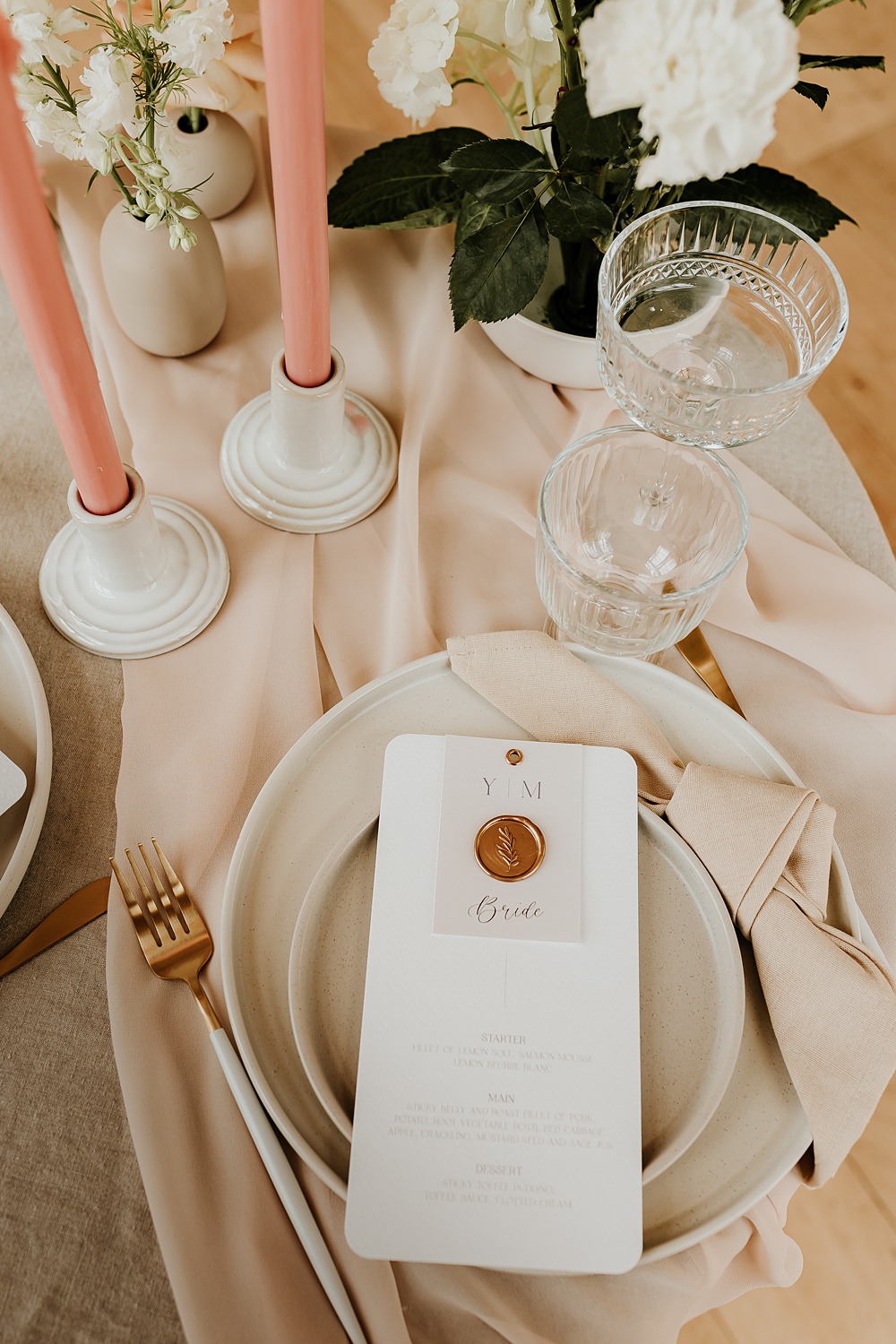 Place Setting Menu Cream Neutral Napkin Decor Hodsock Priory Wedding Gabrielas Photography and Film