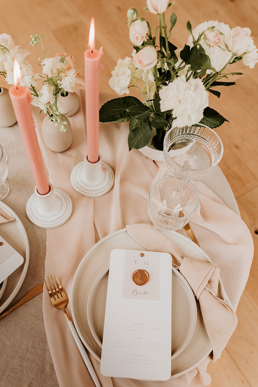 Place Setting Menu Cream Neutral Napkin Decor Hodsock Priory Wedding Gabrielas Photography and Film
