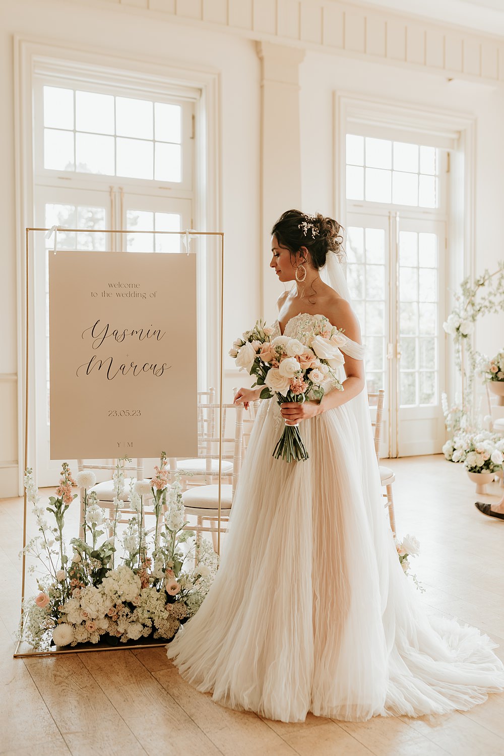 Welcome Sign Meadow Flowers Hodsock Priory Wedding Gabrielas Photography and Film