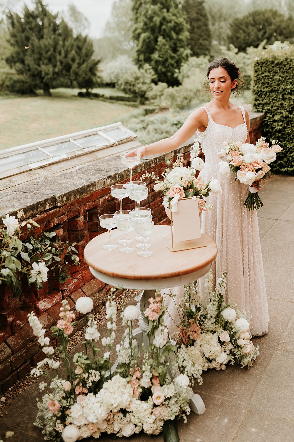 Champagne Tower Drink Table Flowers Hodsock Priory Wedding Gabrielas Photography and Film