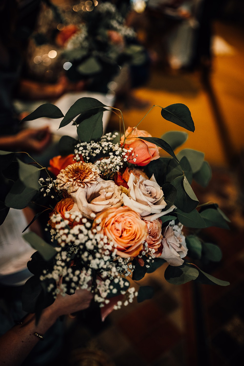 Bouquet Flowers Rose Gypsophila Malt House Barn Wedding Daniel McClane Photography
