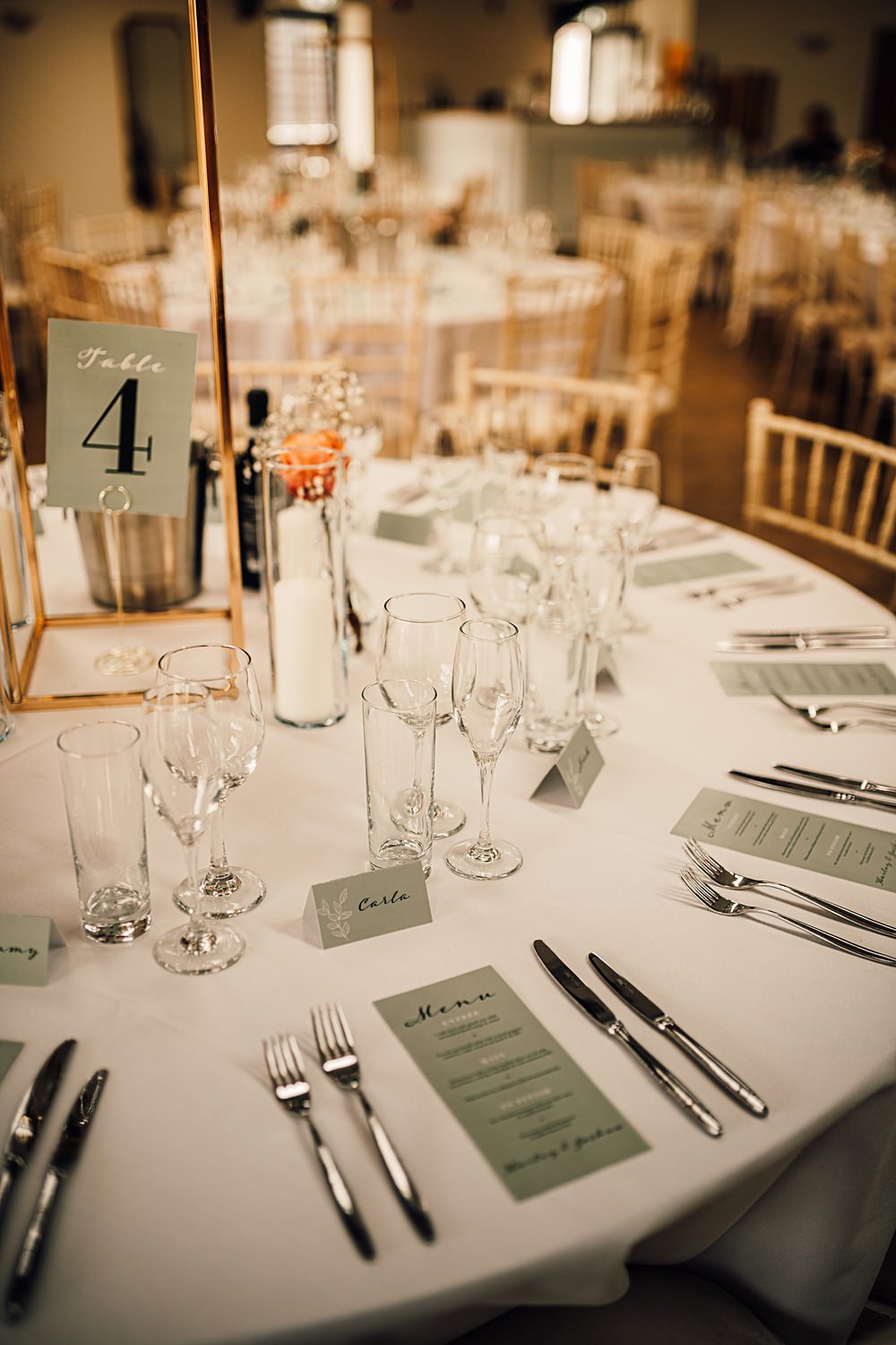 Table Decor Sage Green Stationery Malt House Barn Wedding Daniel McClane Photography