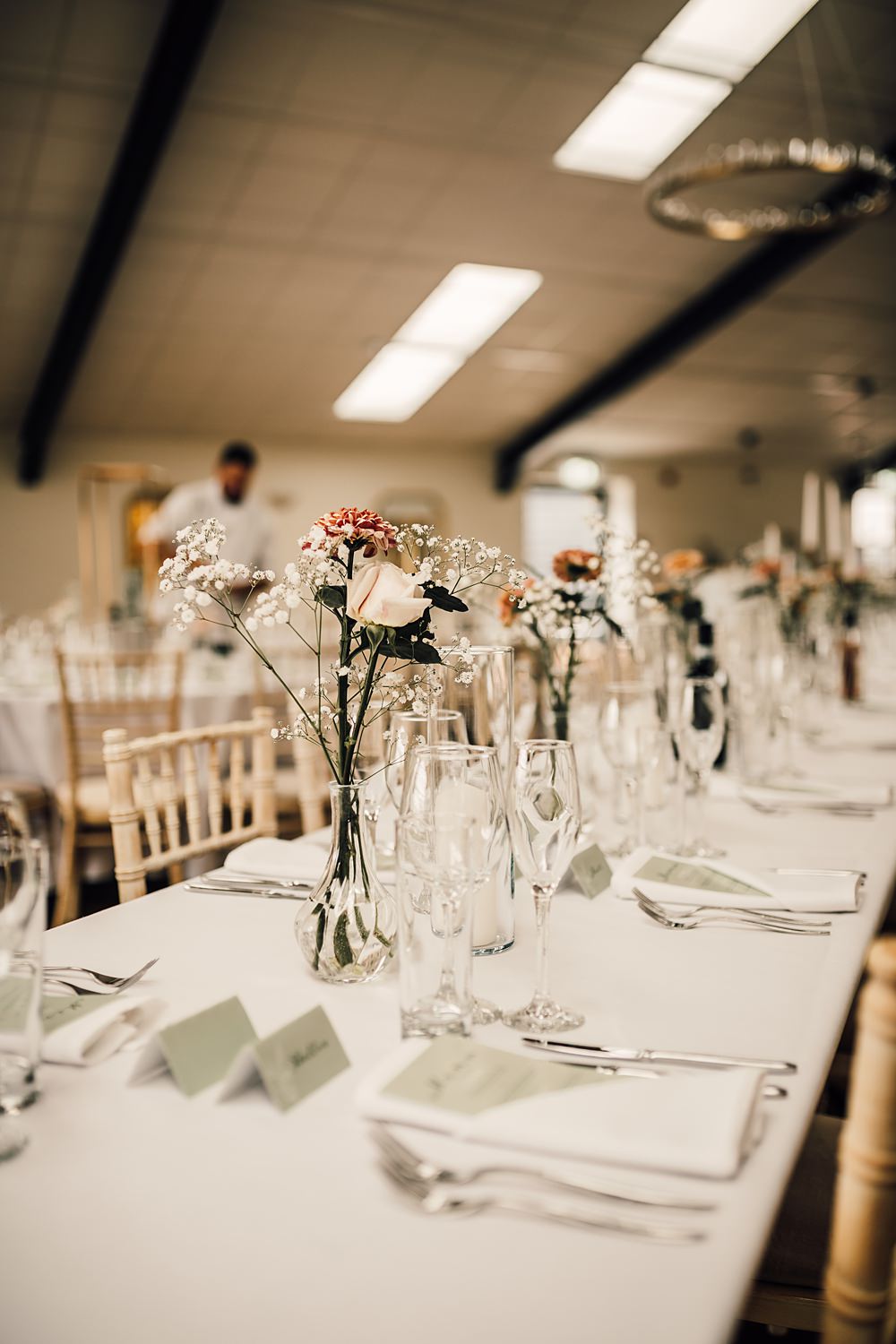 Vase Flowers Centrepiece Malt House Barn Wedding Daniel McClane Photography
