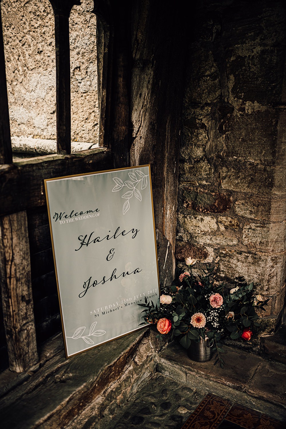 Sign Welcome Flowers Malt House Barn Wedding Daniel McClane Photography