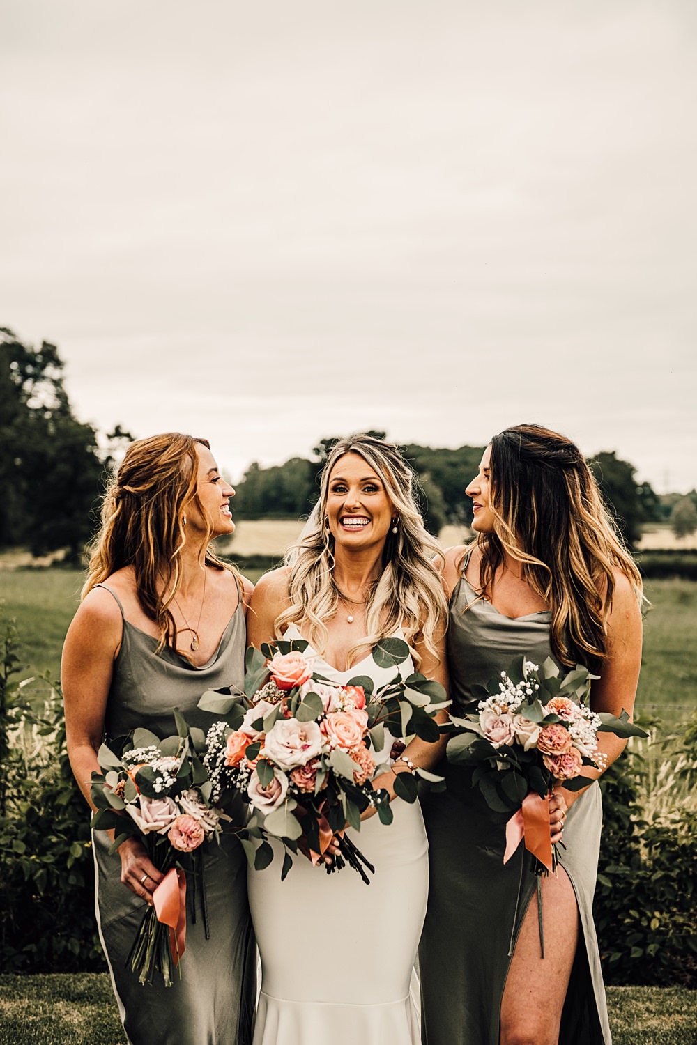 Long Green Bridesmaid Dresses Malt House Barn Wedding Daniel McClane Photography