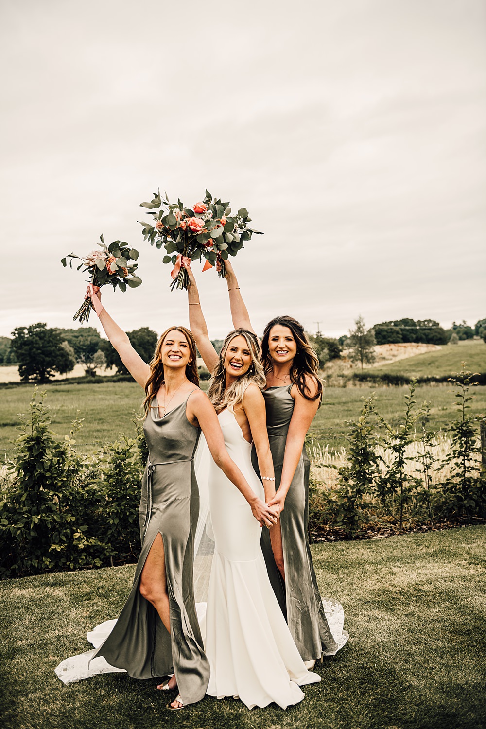 Long Green Bridesmaid Dresses Malt House Barn Wedding Daniel McClane Photography