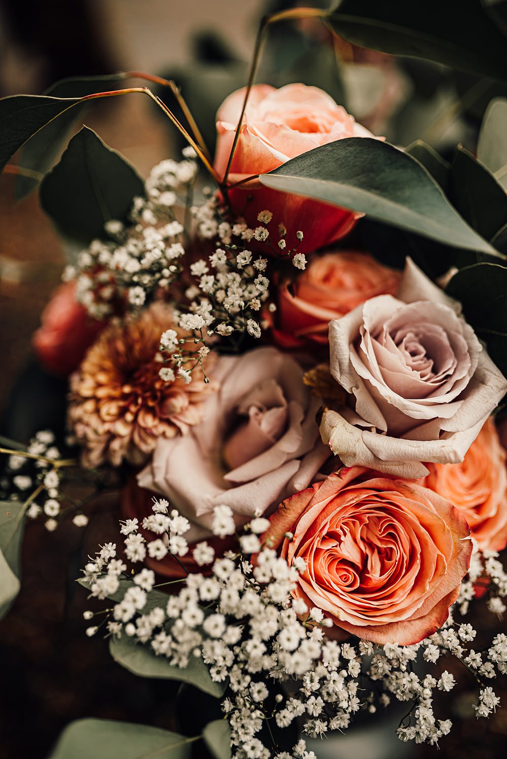 Bouquet Flowers Rose Gypsophila Malt House Barn Wedding Daniel McClane Photography