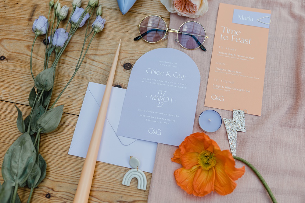 Modern Lilac Wedding Ideas Michelle Huggleston Photography Peach Stationery Invites Modern