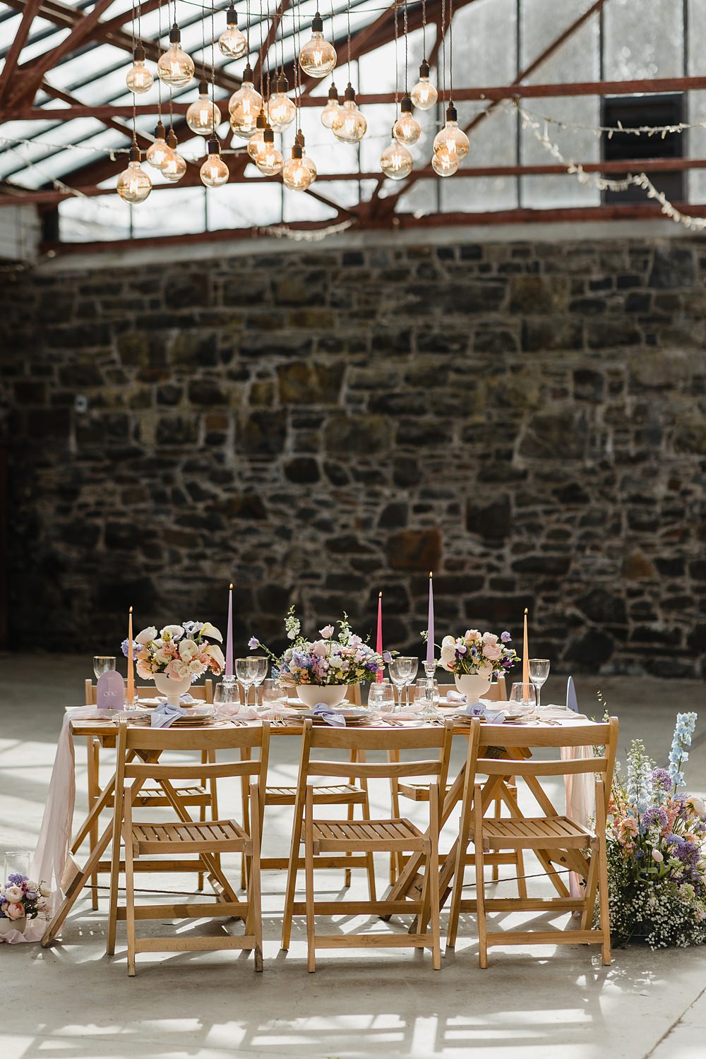 Table Decor Cream Peach Linen Candle Flowers Modern Lilac Wedding Ideas Michelle Huggleston Photography