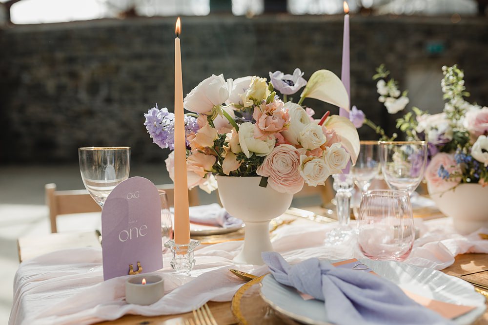 Centrepiece Flowers Decor Modern Lilac Wedding Ideas Michelle Huggleston Photography