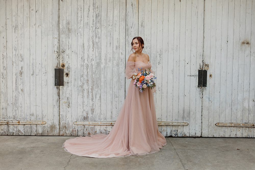 Long Blush Sleeve Boho Dress Gown Bride Modern Lilac Wedding Ideas Michelle Huggleston Photography