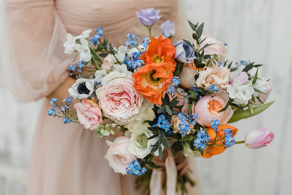 Bouquet Flowers Bride Orange Peach Modern Lilac Wedding Ideas Michelle Huggleston Photography