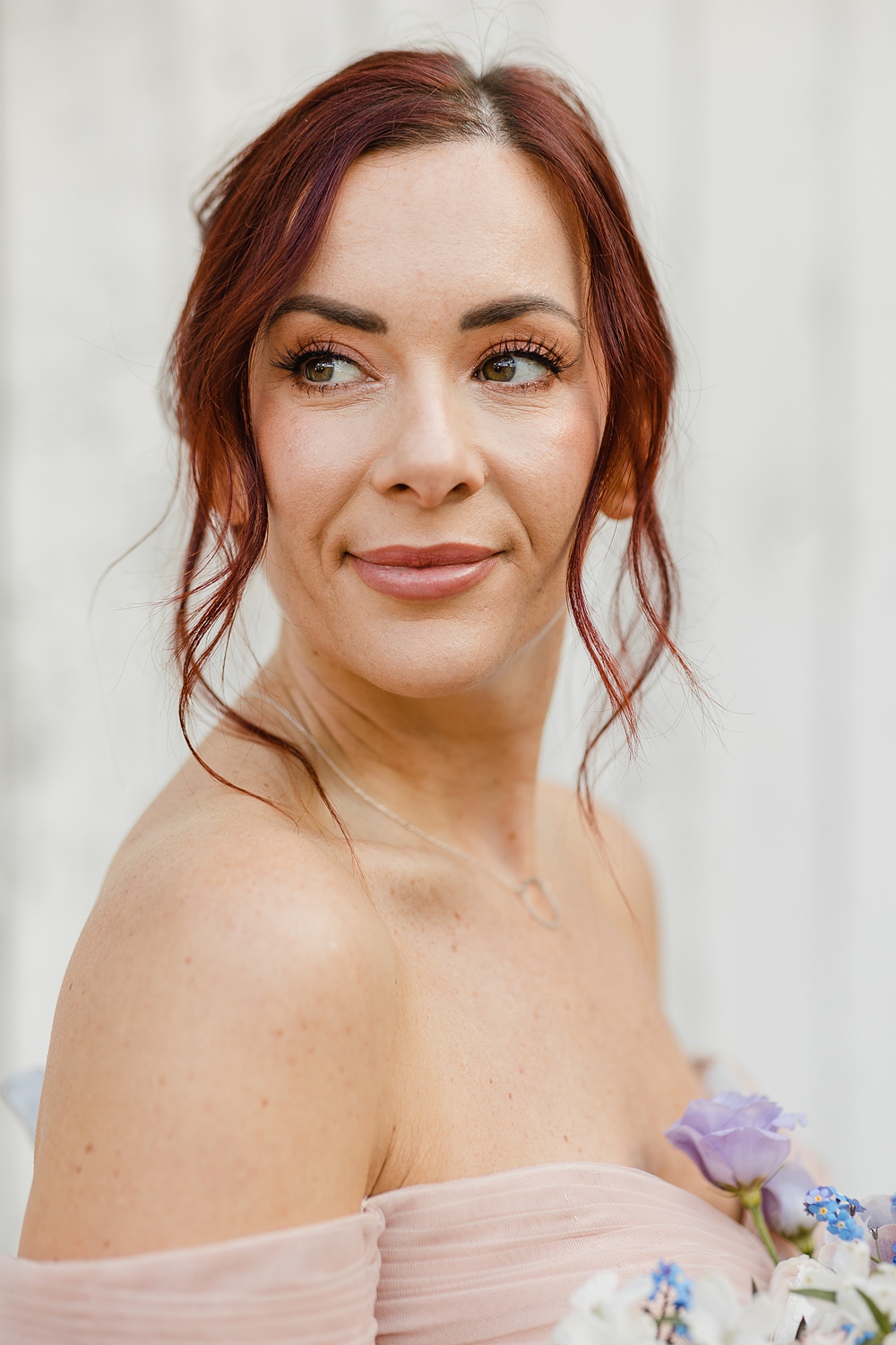 Bride Makeup Hair Updo Modern Lilac Wedding Ideas Michelle Huggleston Photography