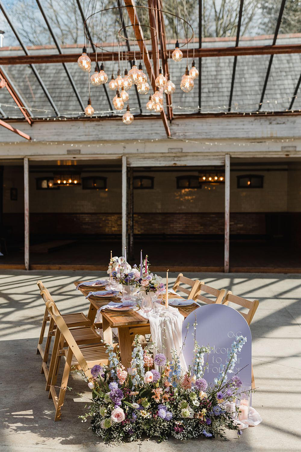 Table Decor Cream Peach Linen Candle Flowers Modern Lilac Wedding Ideas Michelle Huggleston Photography