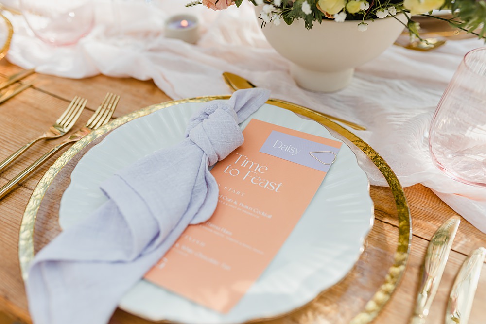 Place Setting Napkin Modern Lilac Wedding Ideas Michelle Huggleston Photography