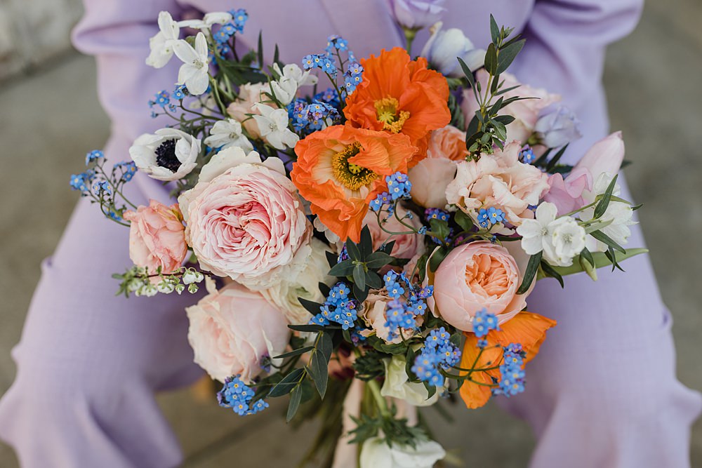 Bouquet Flowers Bride Orange Peach Modern Lilac Wedding Ideas Michelle Huggleston Photography